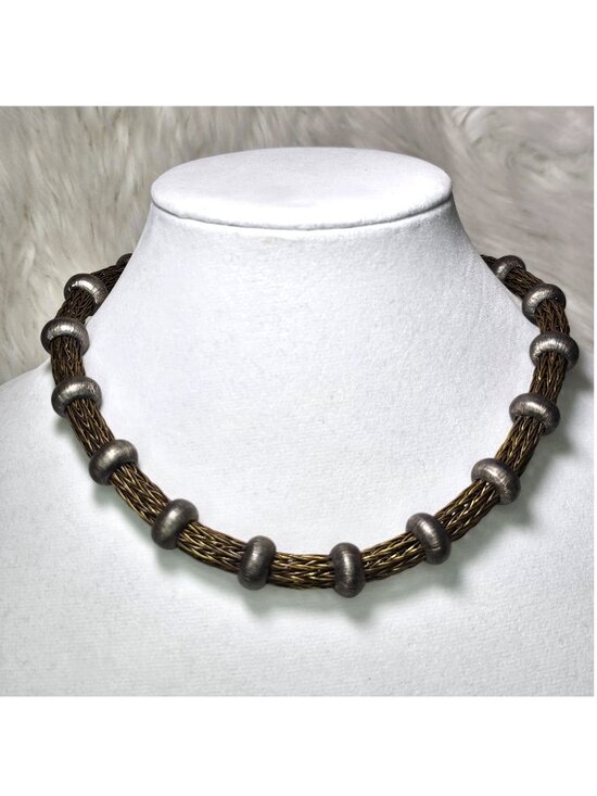 Mariella Pilato Jewelry - Mariella Pilato Sterling Silver Brass Handwoven Viking Collar Necklace 18"